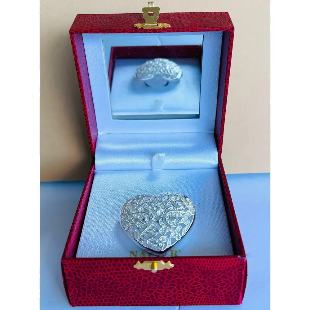 Vintage Napier Silver Heart & Rhinestone Brooch Vintage